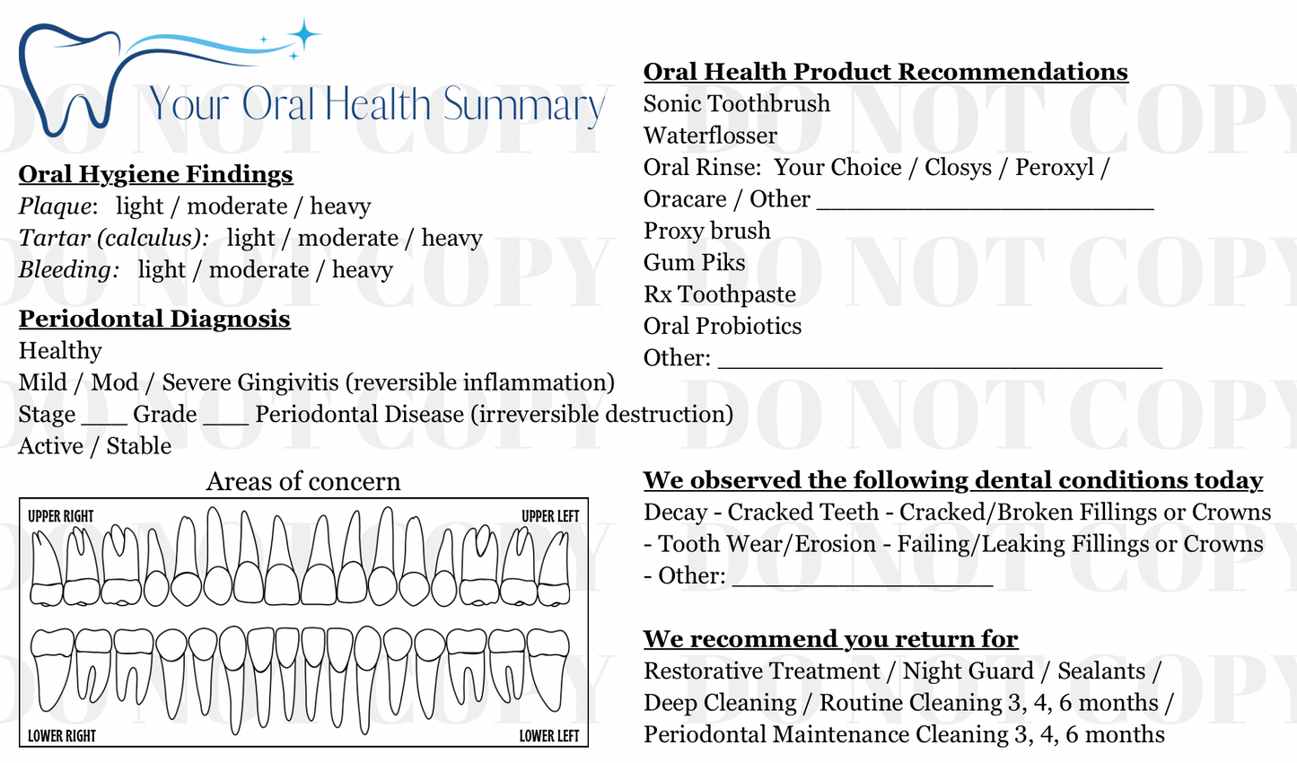 Dental Oral Health Summary (digital download)