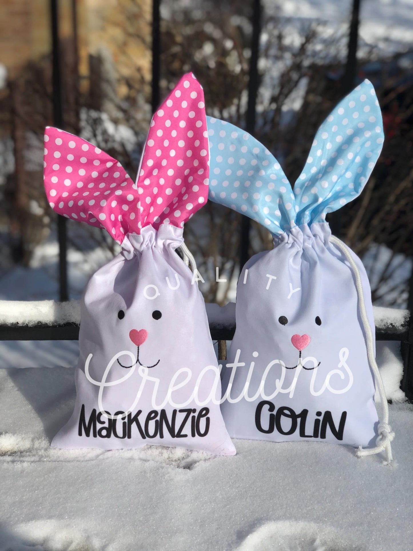 Personalized Polka Dot Easter Bunny Bag